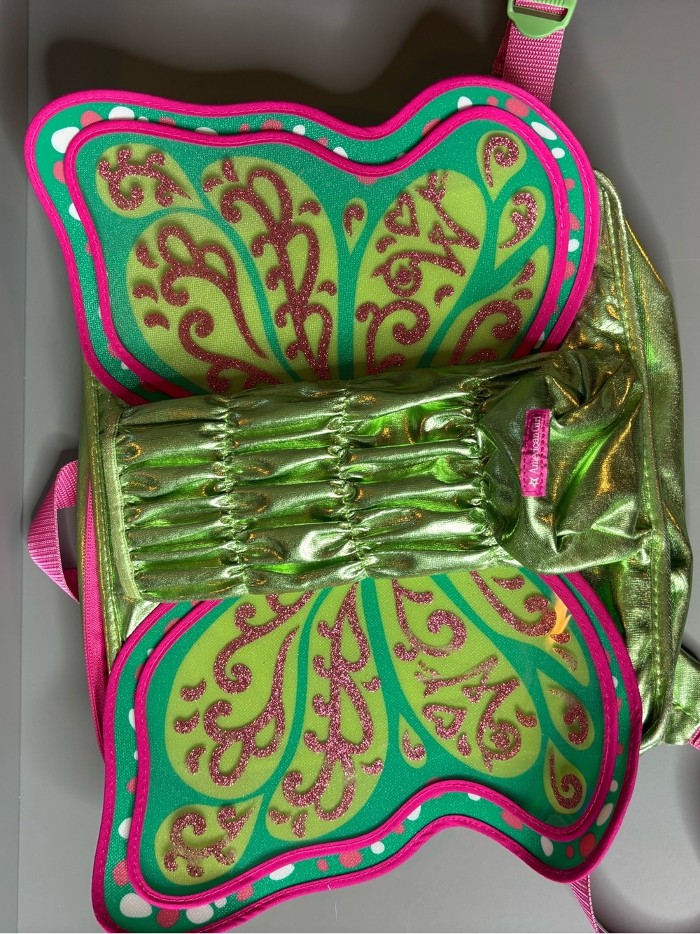 American Girls Welliewishers Flutter Wings Doll Carrier Backpack Green Whimsy